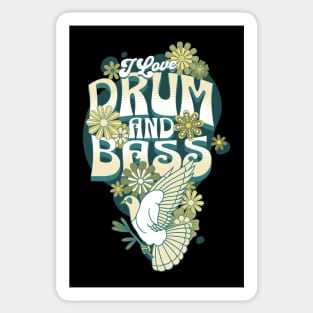 DRUM AND BASS  - I Love Retro Bird (Green/Blue) Sticker